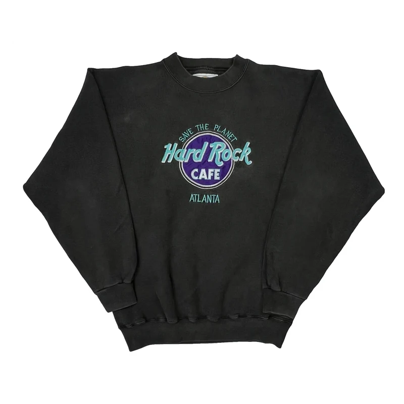 Hard Rock Cafe Spellout Sweatshirt - Medium Black Cotton Blend
