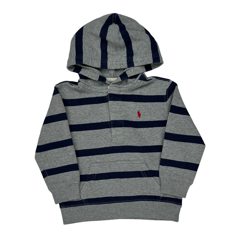 Age 3 Polo By Ralph Lauren Striped Hoodie - 2XS Gray Cotton