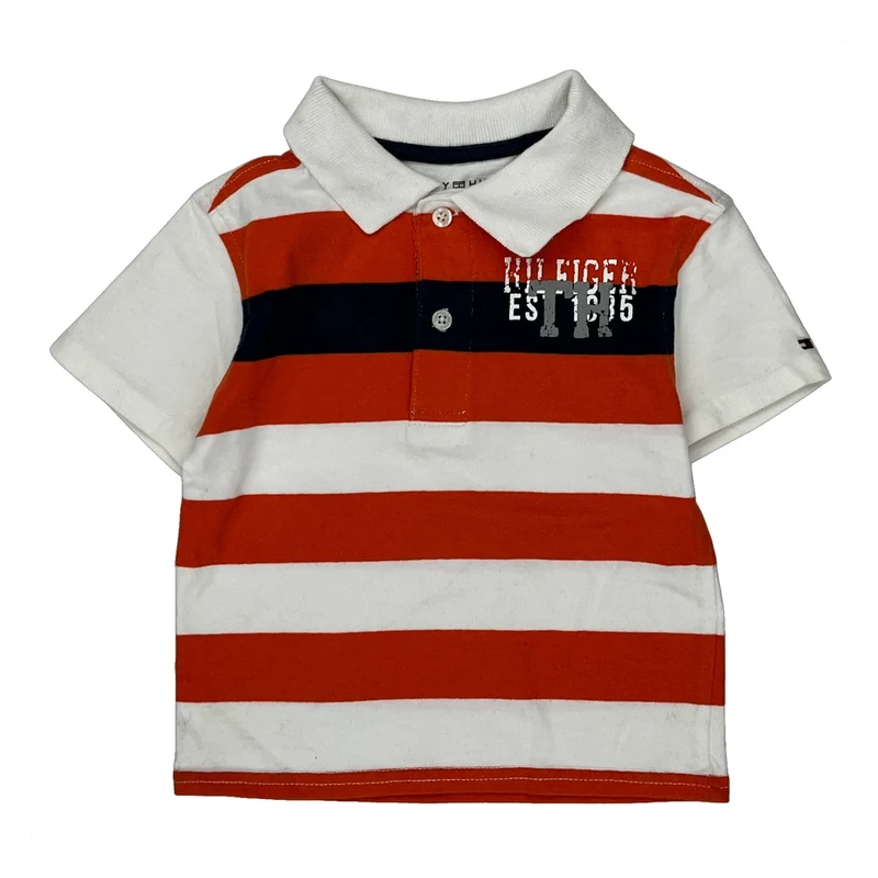 Age 18 Months Tommy Hilfiger Striped Polo Shirt - 3XS Red Cotton