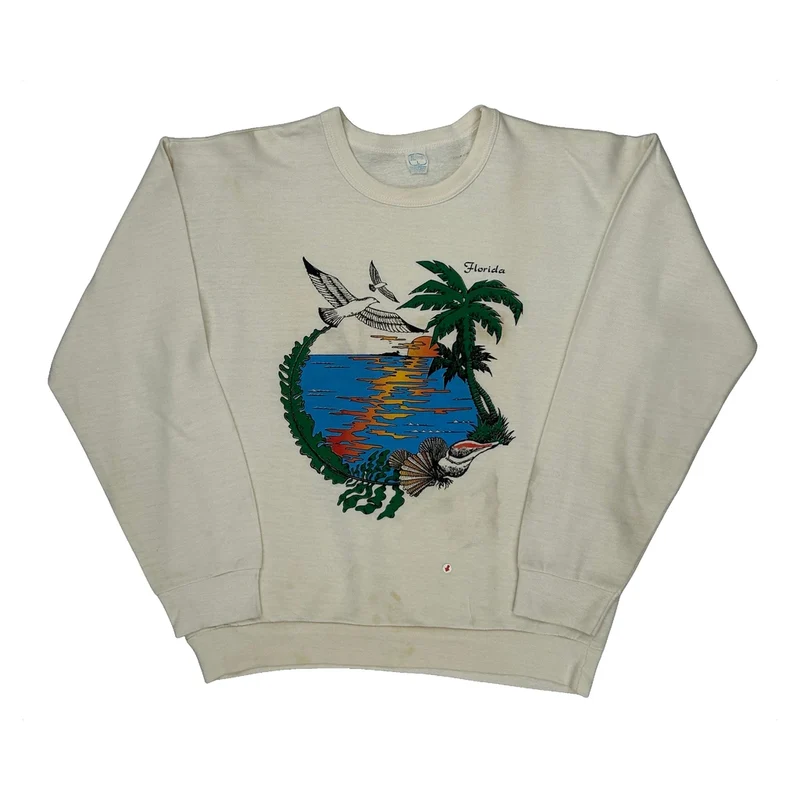 Made In USA Unbranded Graphic Sweatshirt - Large Cream Cotton