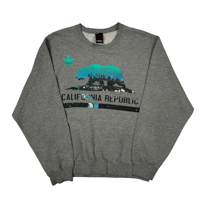 California Republic Hawk Graphic Sweatshirt - Medium Grey Cotton