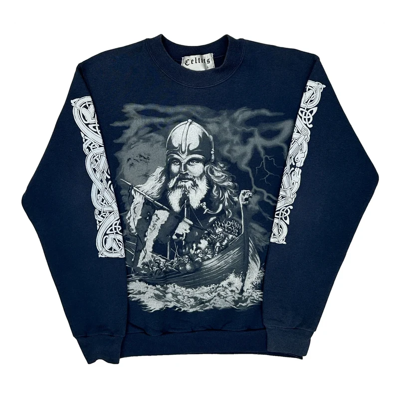 Viking Theme Celtics Graphic Sweatshirt - Small Navy Cotton