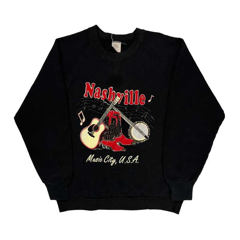 Nashville Music City, U.S.A. Anvil Graphic Sweatshirt - Small Black Cotton