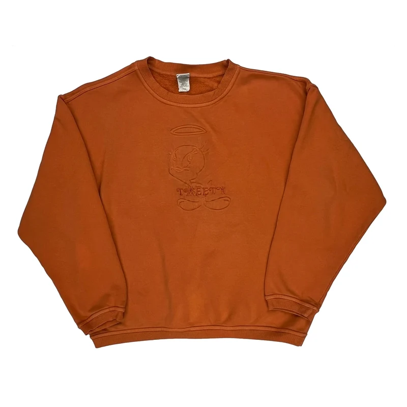 Tweety Six Flags Cartoon Sweatshirt - Large Orange Cotton