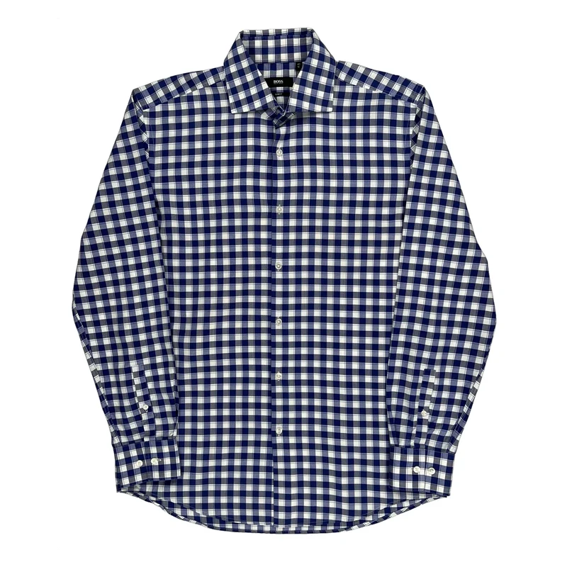 Slim Fit Boss Checked Shirt - Large Blue Cotton