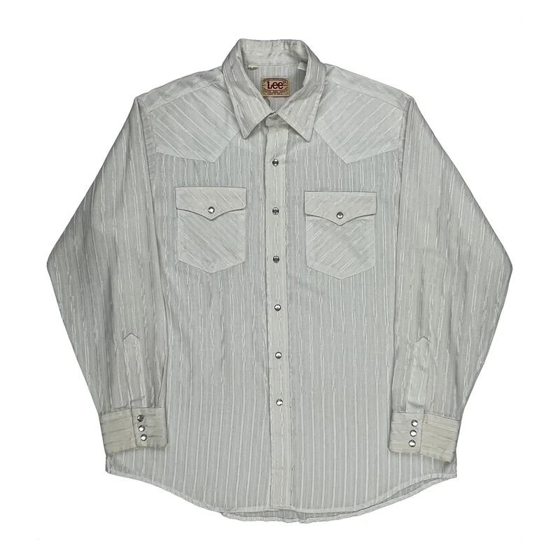 70S/80S Made In USA Lee Striped Shirt - XL White Cotton