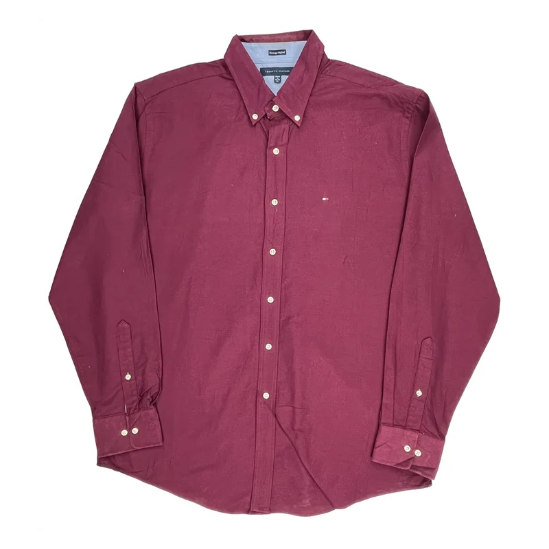 Tommy Hilfiger Slim Fit Shirt - XL Burgundy Cotton