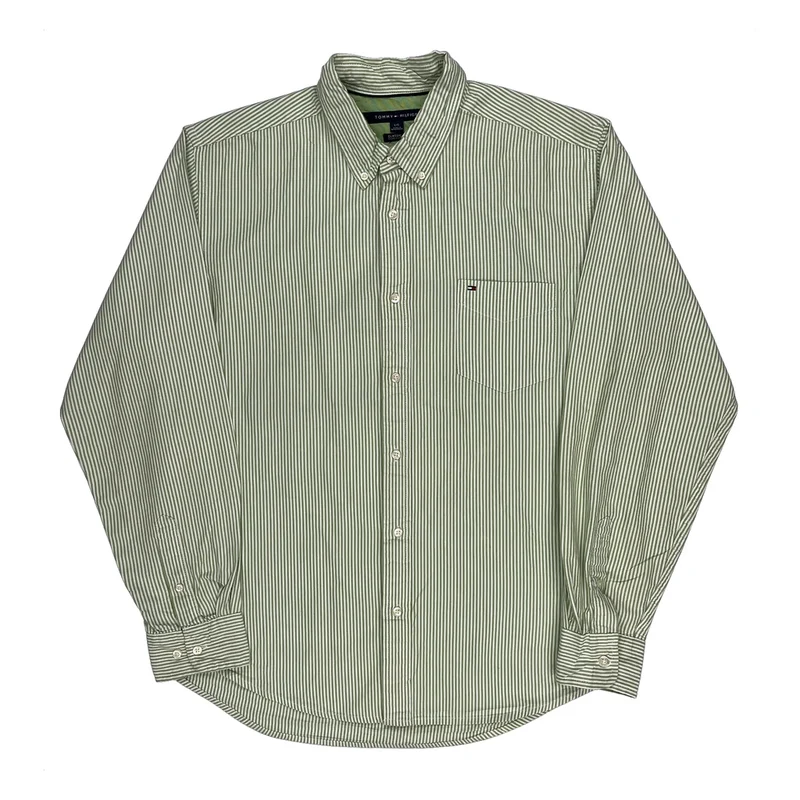 Tommy Hilfiger Striped Shirt - Large Green Cotton