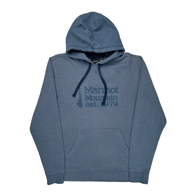 Mountain Est. 1974 Marmot Hoodie - Large Blue Cotton Blend