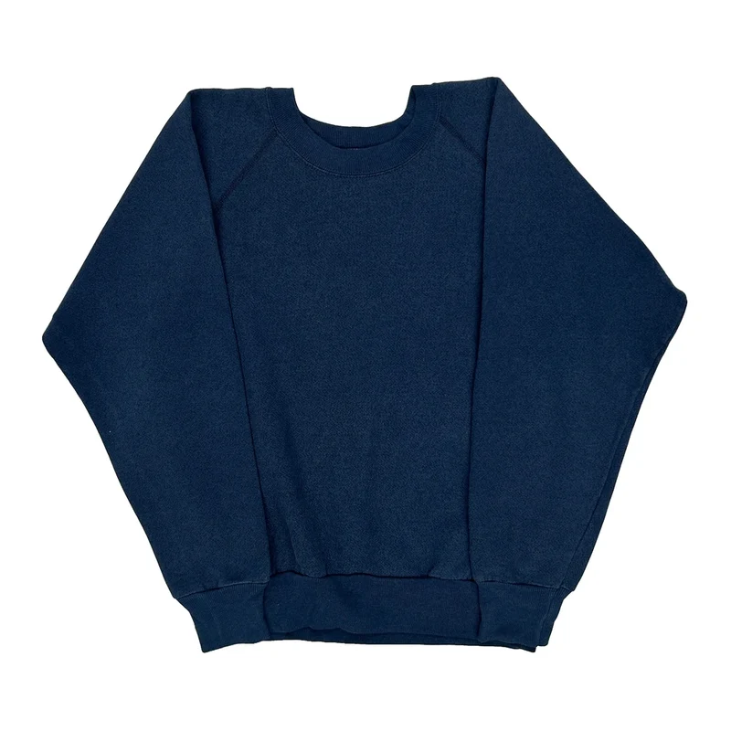80S Blank Unbranded Sweatshirt - Large Blue Cotton Blend