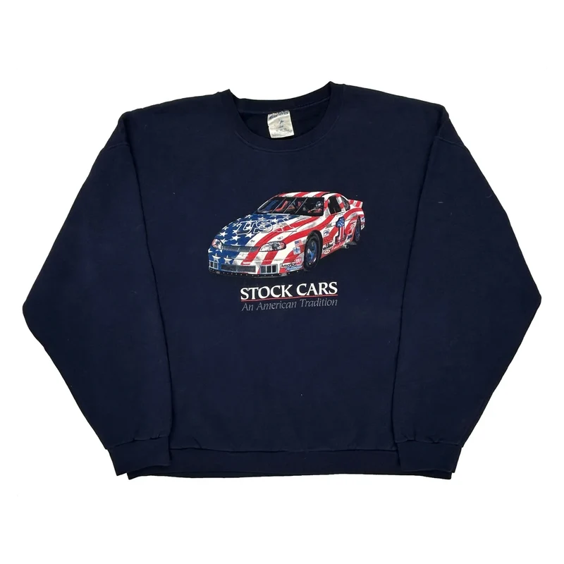 Stock Cars Jerzees Graphic Sweatshirt - XL Navy Cotton Blend