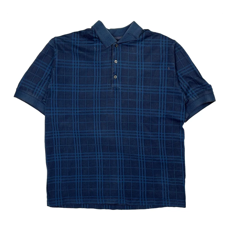 Burberry Golf Checked Polo Shirt - Medium Blue Cotton