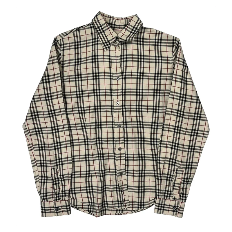 Burberry London Checked Shirt - Medium Cream Cotton