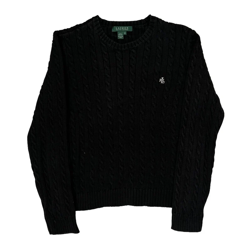 Ralph Lauren Cable Knit Sweater - Medium Black Cotton