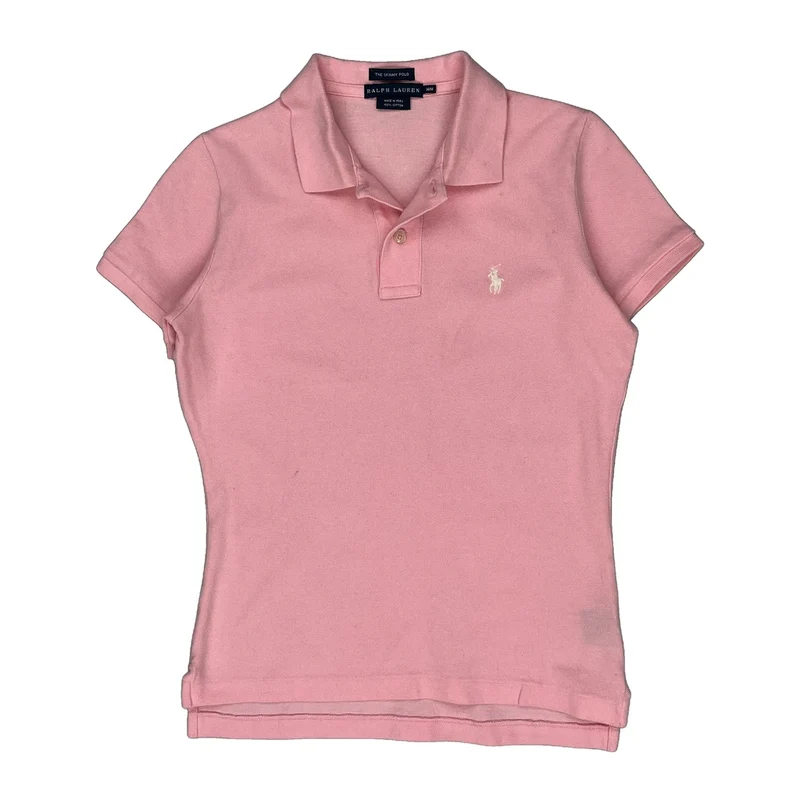 Ralph Lauren Skinny Polo Shirt - Medium Pink Cotton