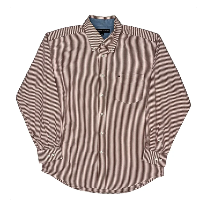 Tommy Hilfiger Striped Shirt - Large Red Cotton