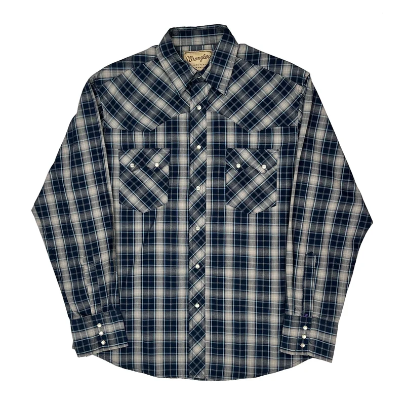 Wrangler Checked Shirt - Large Blue Cotton Blend