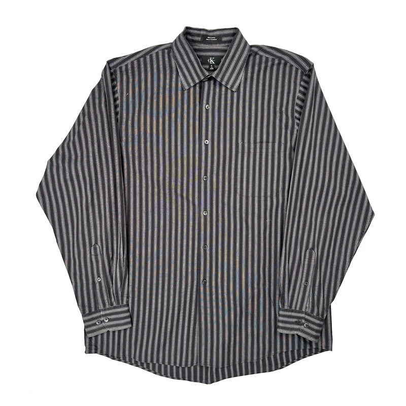 Calvin Klein Striped Shirt - XL Gray Cotton