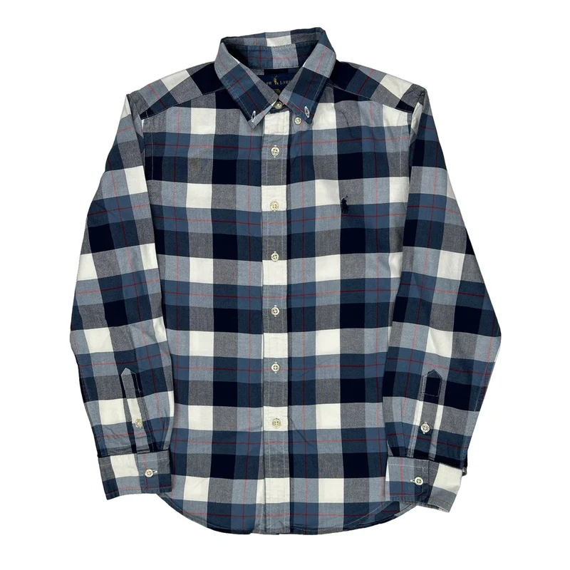 Age 10-12 Ralph Lauren Checked Shirt - Medium Blue Cotton