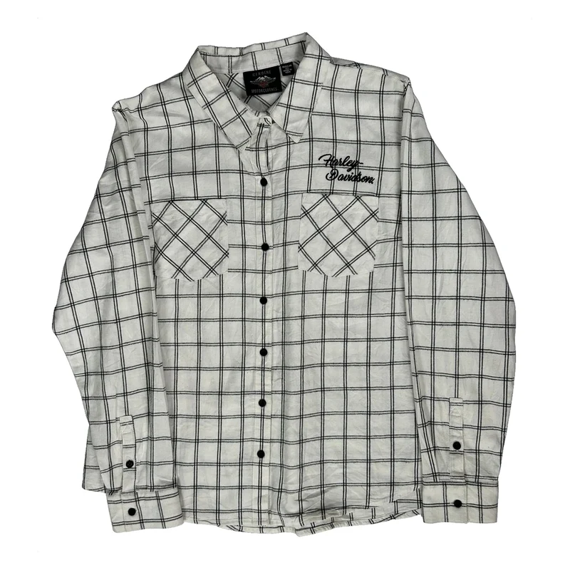 Harley Davidson Checked Shirt - 2XL White Cotton