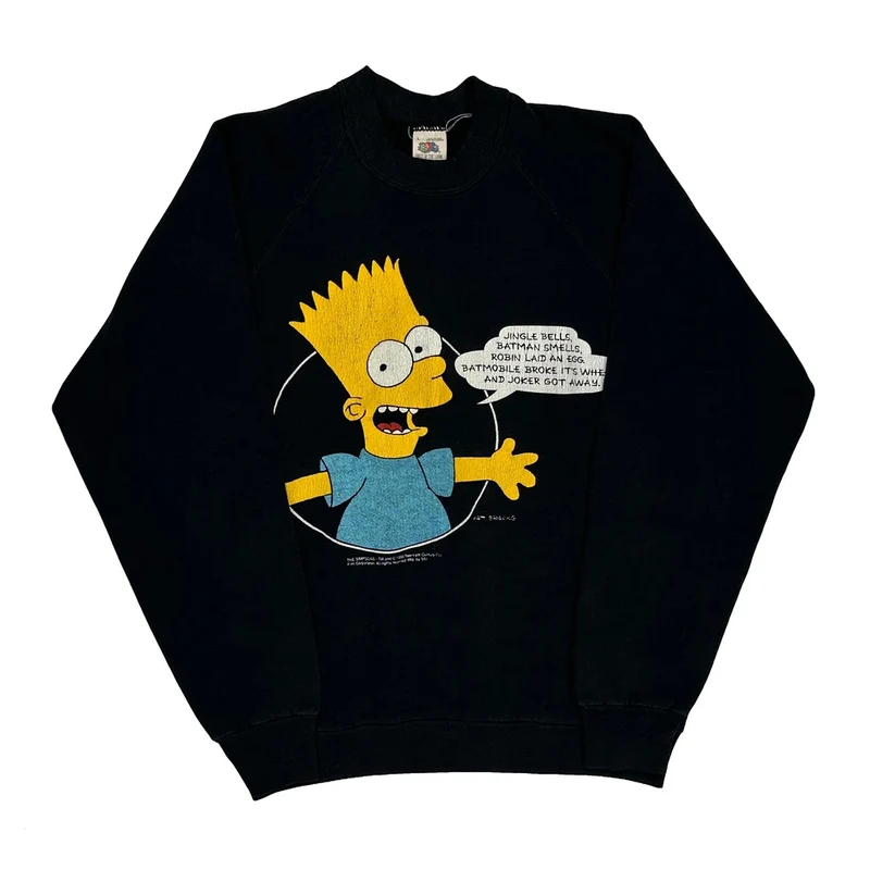 Bart Simpson Fruit Of The Loom Cartoon Sweatshirt - Large Black Cotton Blend