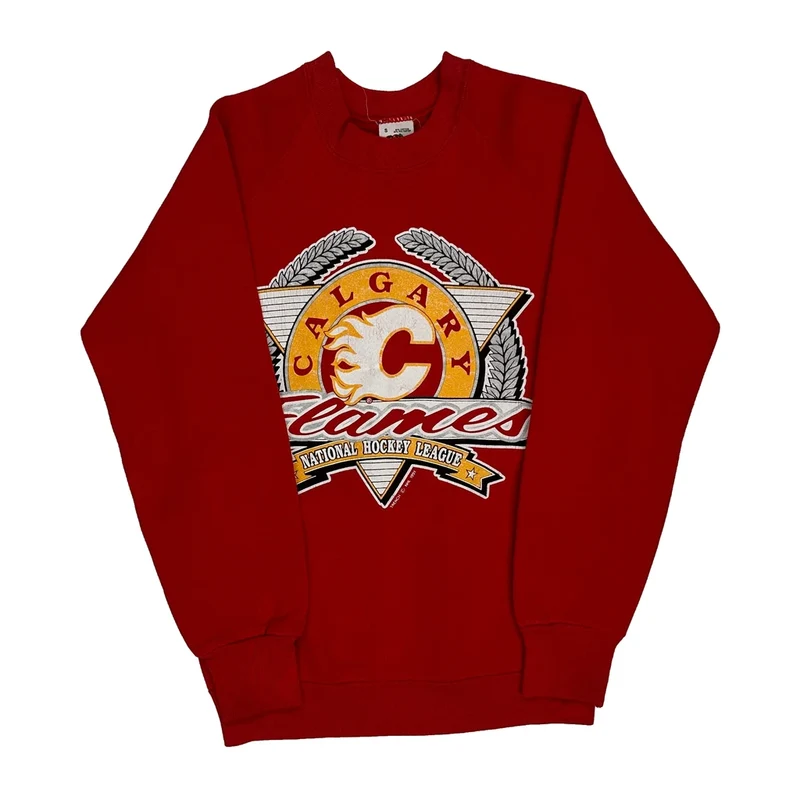 Calgary Flames Fruit Of The Loom Graphic Sweatshirt - Small Red Cotton Blend
