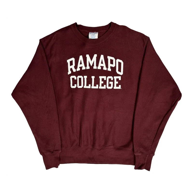 Reverse Weave Champion Ramapo College Sweatshirt - Large Burgundy Cotton
