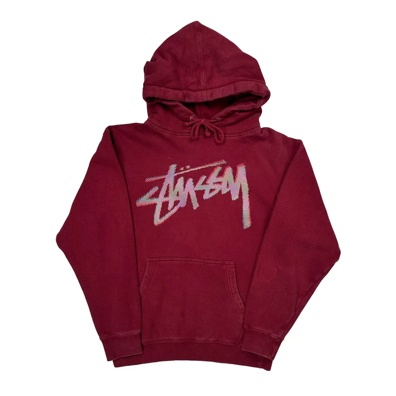 Stussy Spellout Hoodie - Small Red Cotton