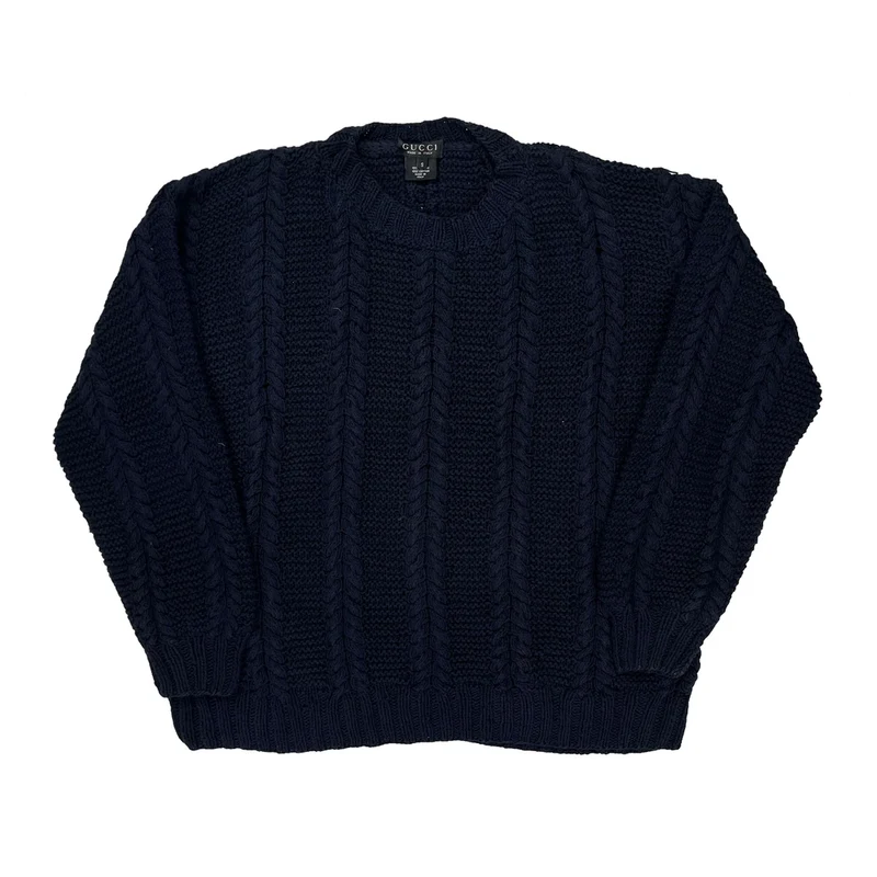 Gucci Chunky Hand Knit Sweater - Small Navy Cotton
