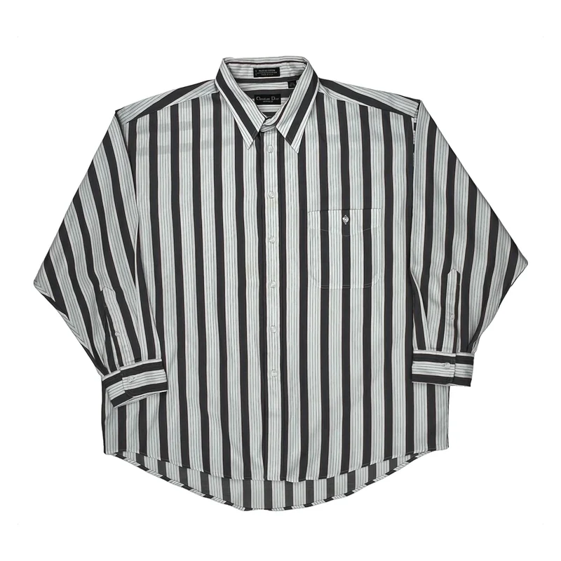 Christian Dior Striped Shirt - XL Black & White Cotton Blend