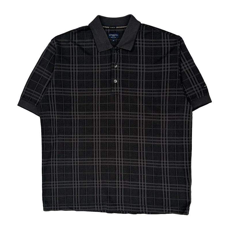 Burberry Golf Nova Checked Polo Shirt - Medium Black Cotton