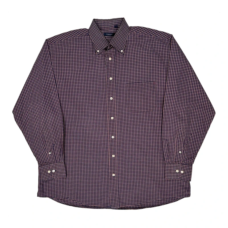 Burberry London Checked Shirt - Large Burgundy Cotton