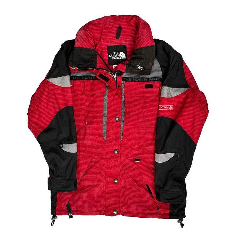 The North Face Striped Ski Jacket - Large Red Nylon