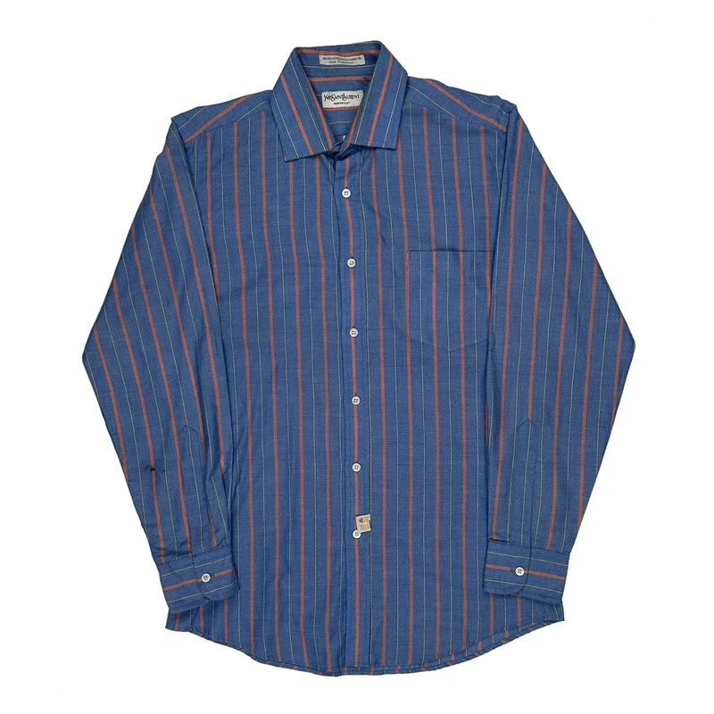 Yves Saint Laurent Striped Shirt - Medium Blue Polyester Blend
