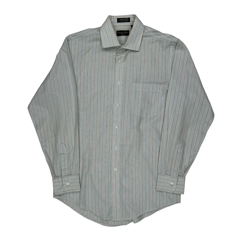 Christian Dior Striped Shirt - Medium Blue Cotton Blend