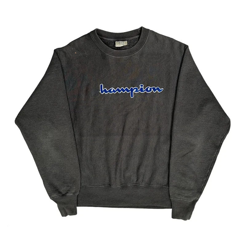 Reverse Weave Champion Spellout Sweatshirt - Medium Grey Cotton