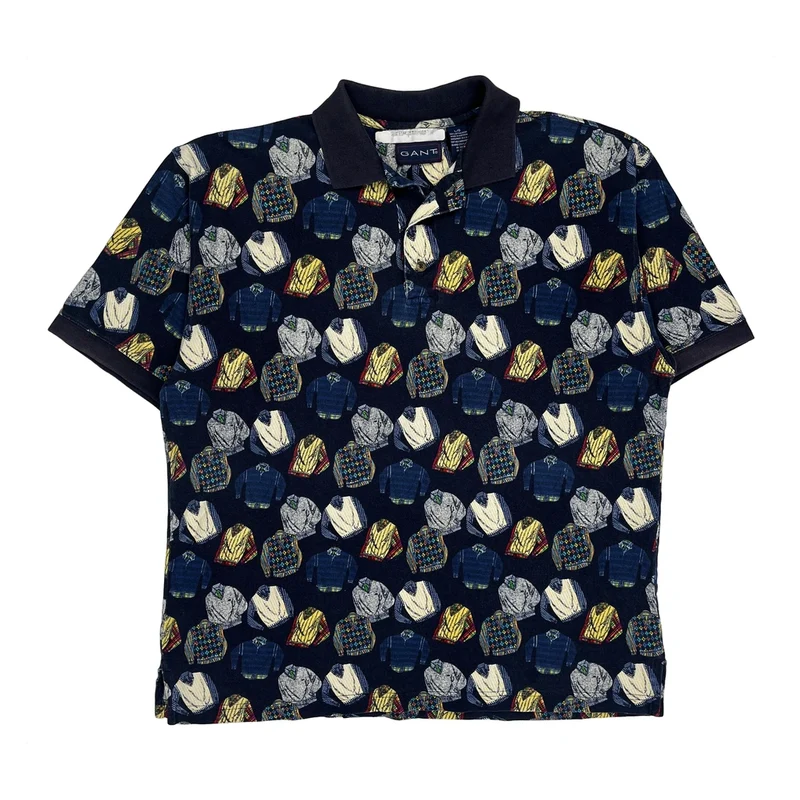 Gant Graphic Polo Shirt - Large Navy Cotton