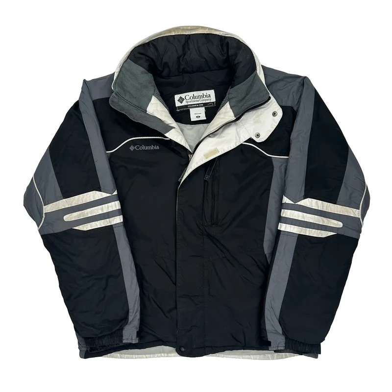 Columbia Striped Ski Jacket - Medium Black Polyester
