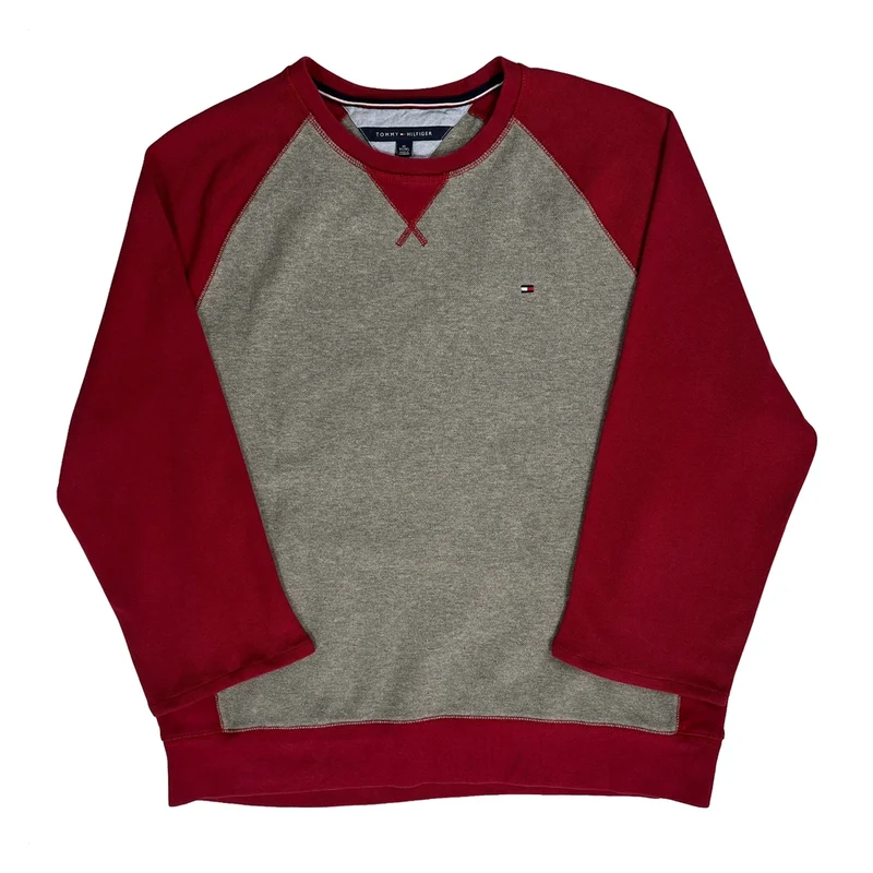 Tommy Hilfiger Raglan Two Tone Sweatshirt - XL Grey Cotton