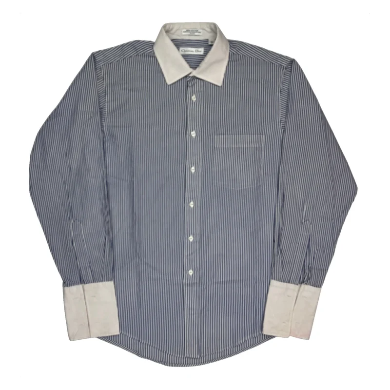 Christian Dior Striped Shirt - Large Blue Cotton