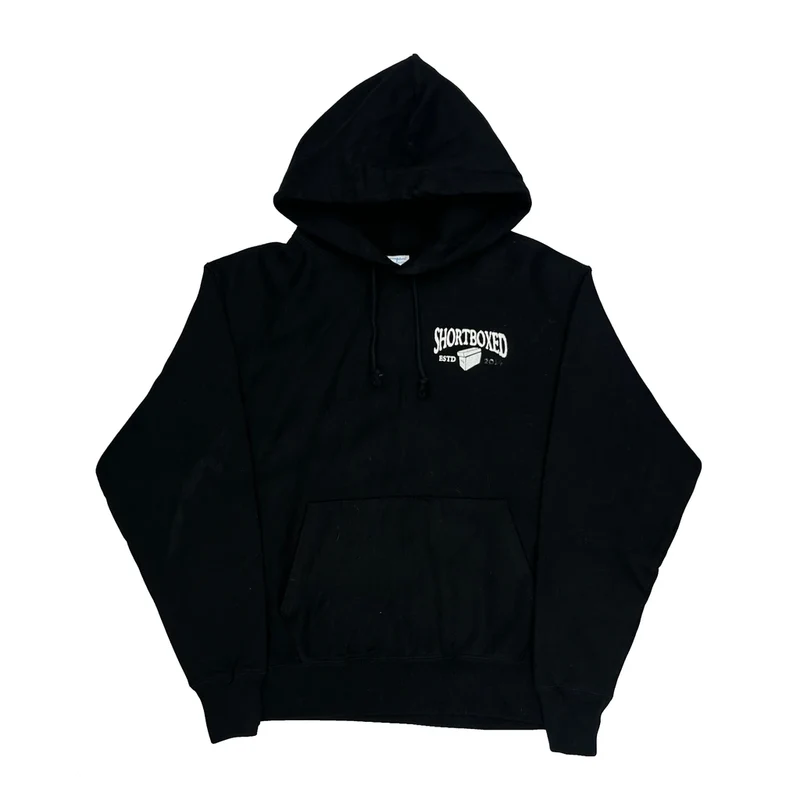 Reverse Weave Champion Graphic Hoodie - Large Black Cotton Blend