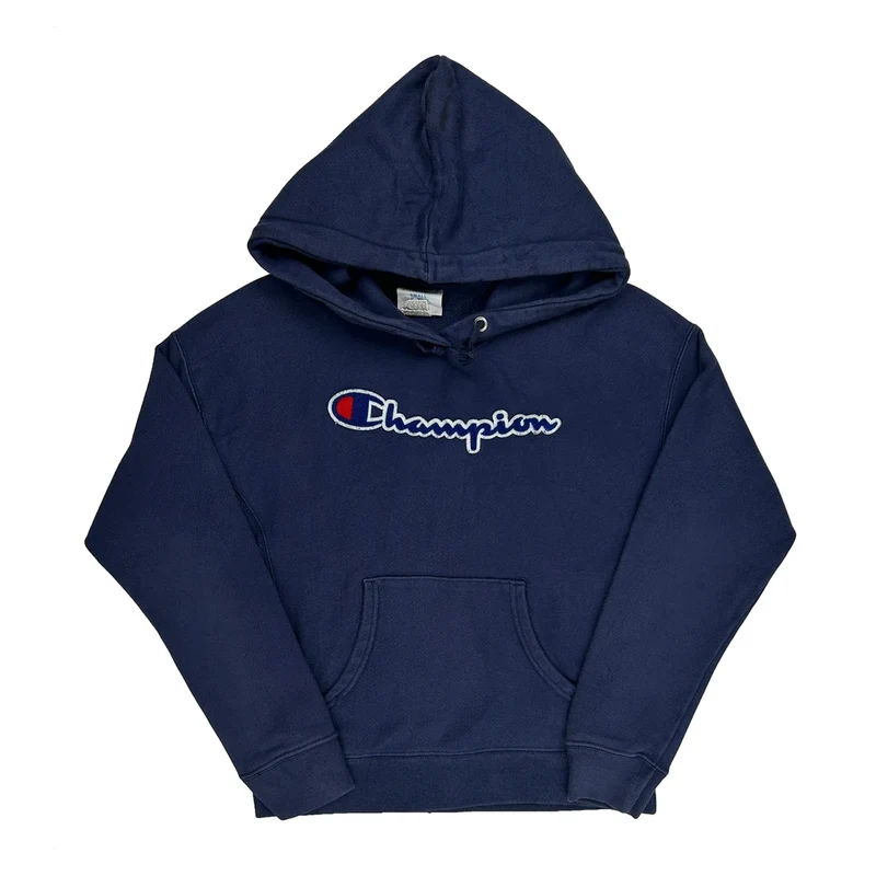 Reverse Weave Champion Spellout Hoodie - Small Blue Cotton