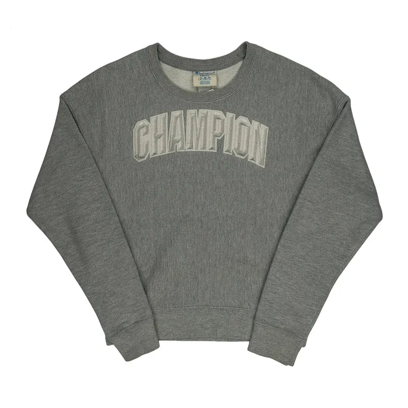 Reverse Weave Champion Spellout Sweatshirt - Small Grey Cotton Blend