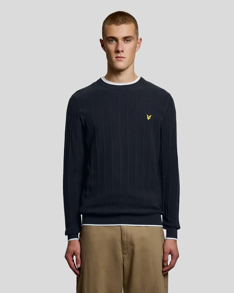 Tipped Pique Knitted Crew Neck Jumper