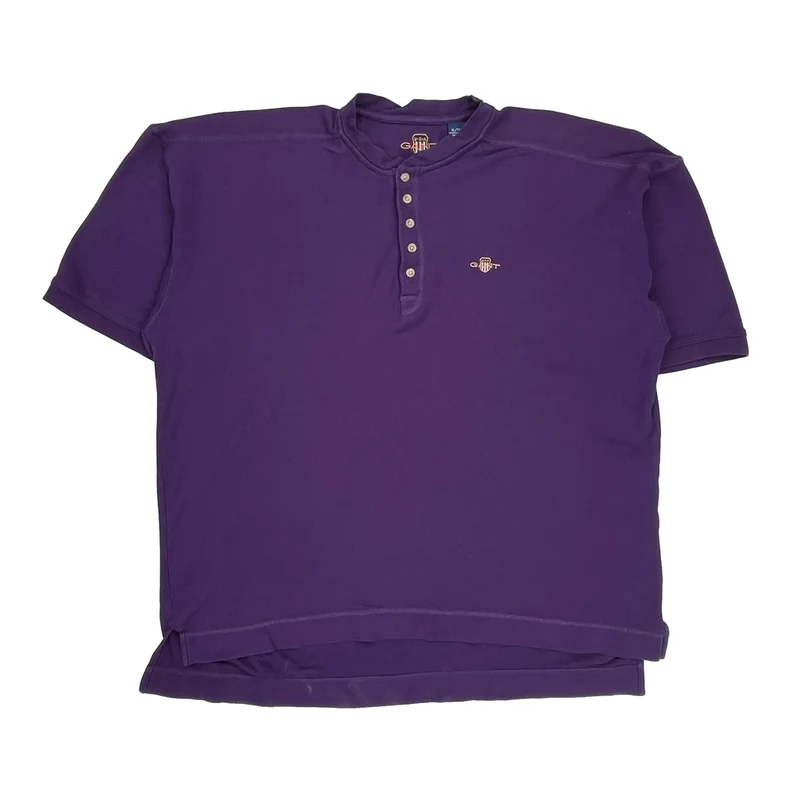 Gant Henley Polo Shirt - XL Purple Cotton