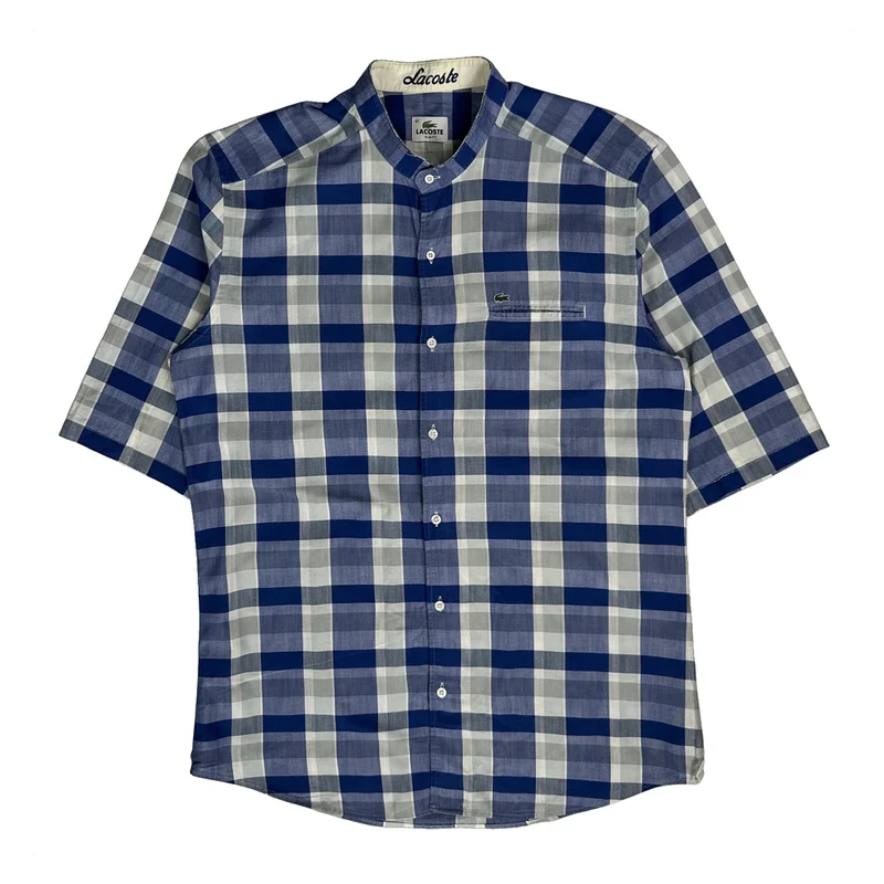 Lacoste Checked Shirt - Large Blue Cotton