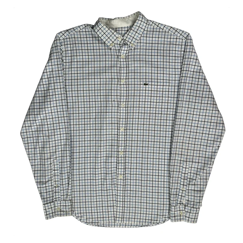 Lacoste Checked Shirt - Large White Cotton