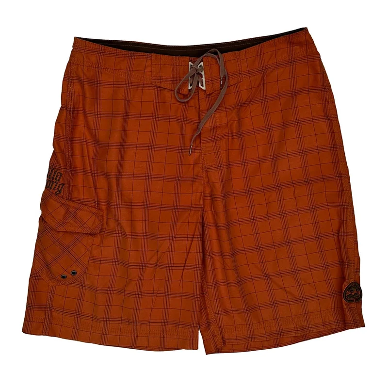 Billabong Checked Shorts - 36W 9L Orange Polyester
