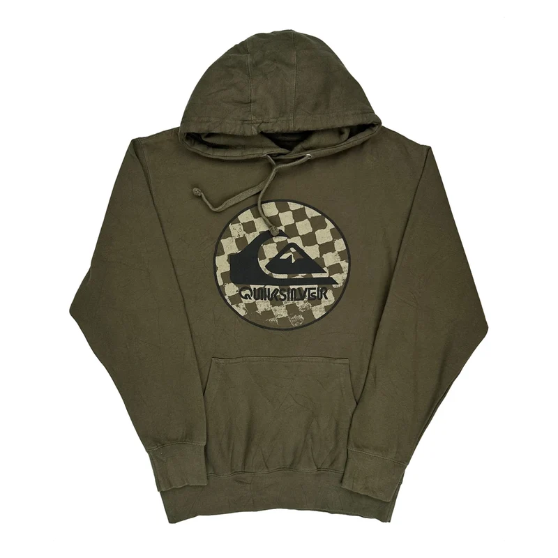 Quiksilver Graphic Hoodie - Small Green Cotton