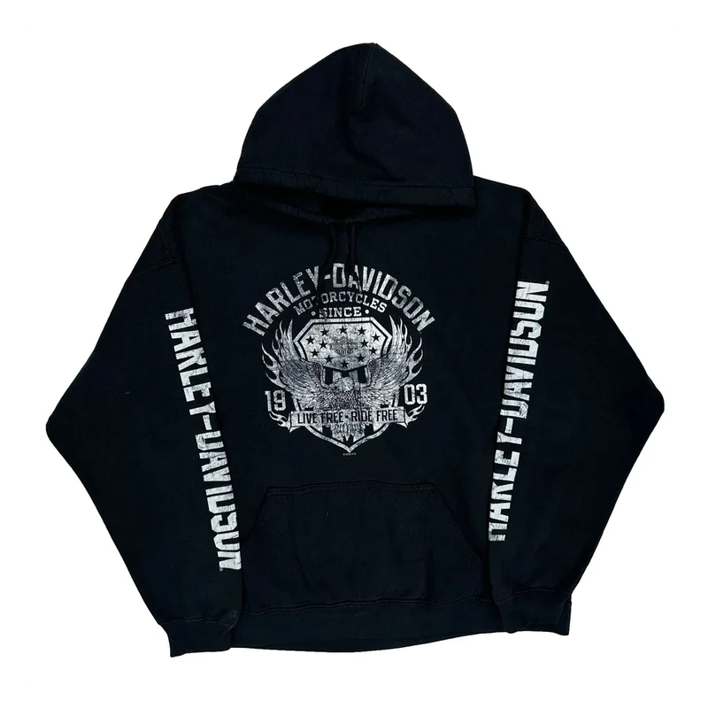 Military Harley Davidson Graphic Hoodie - XL Black Cotton